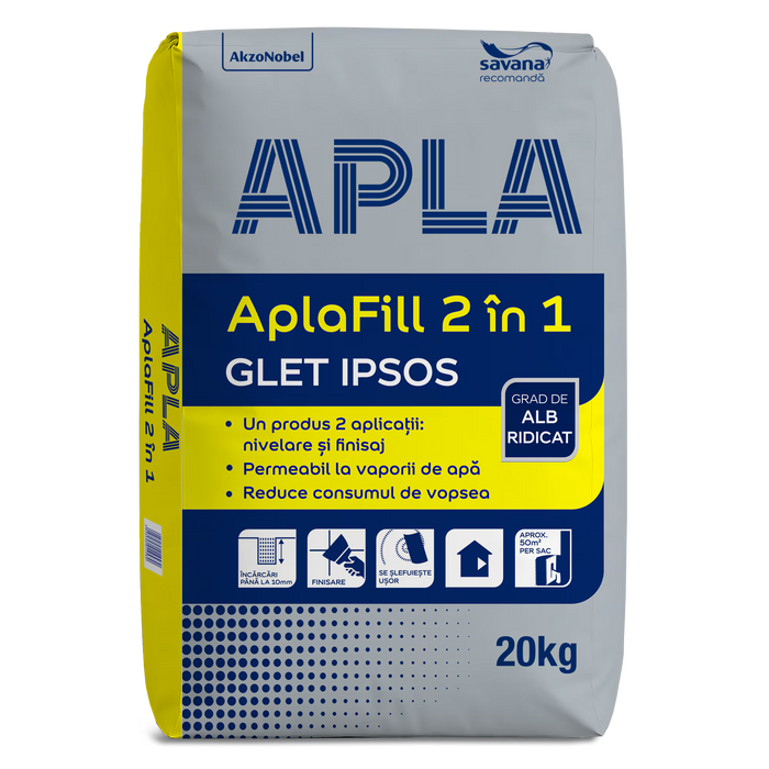 APLAFILL 2 ÎN 1 GLET DE NIVELARE ȘI FINISAJ PE BAZĂ DE IPSOS - APLA 20KG