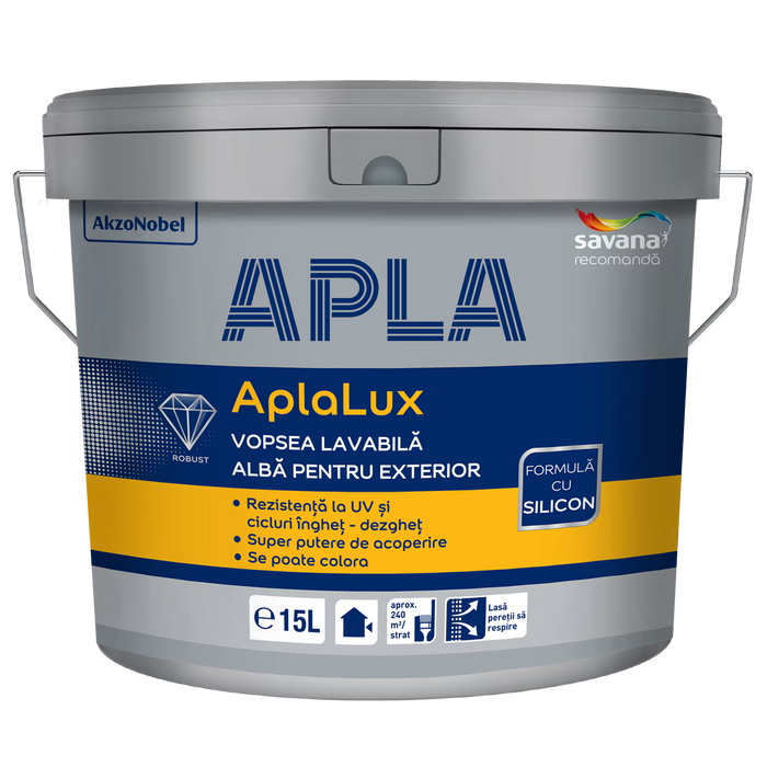APLALUX VOPSEA LAVABILĂ ALBĂ PENTRU EXTERIOR cu silicon - APLA 15L